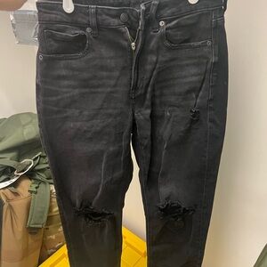 American Eagle Outfitters Black Ripped High-Waisted Mom Jeans